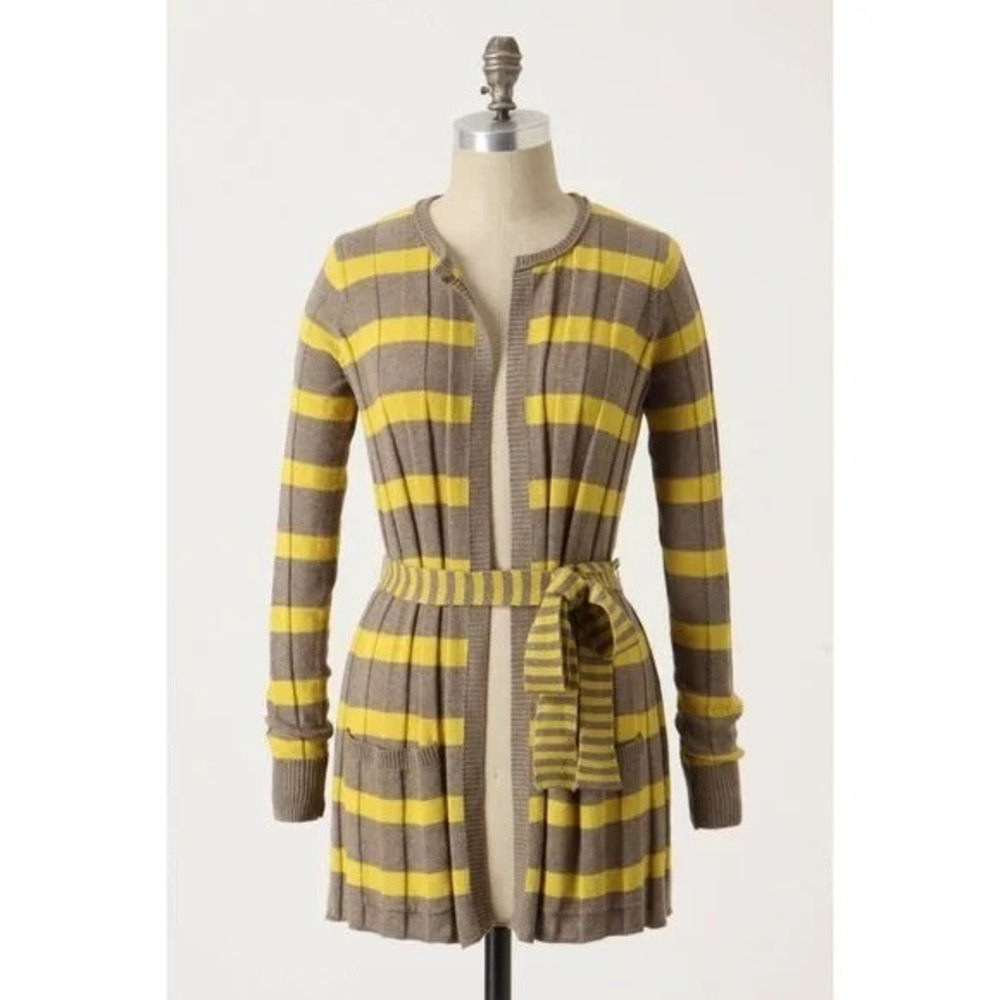 Anthropologie MAPLE Silk Switching Lanes Belted Cardigan Sweater‎ Pleated Large